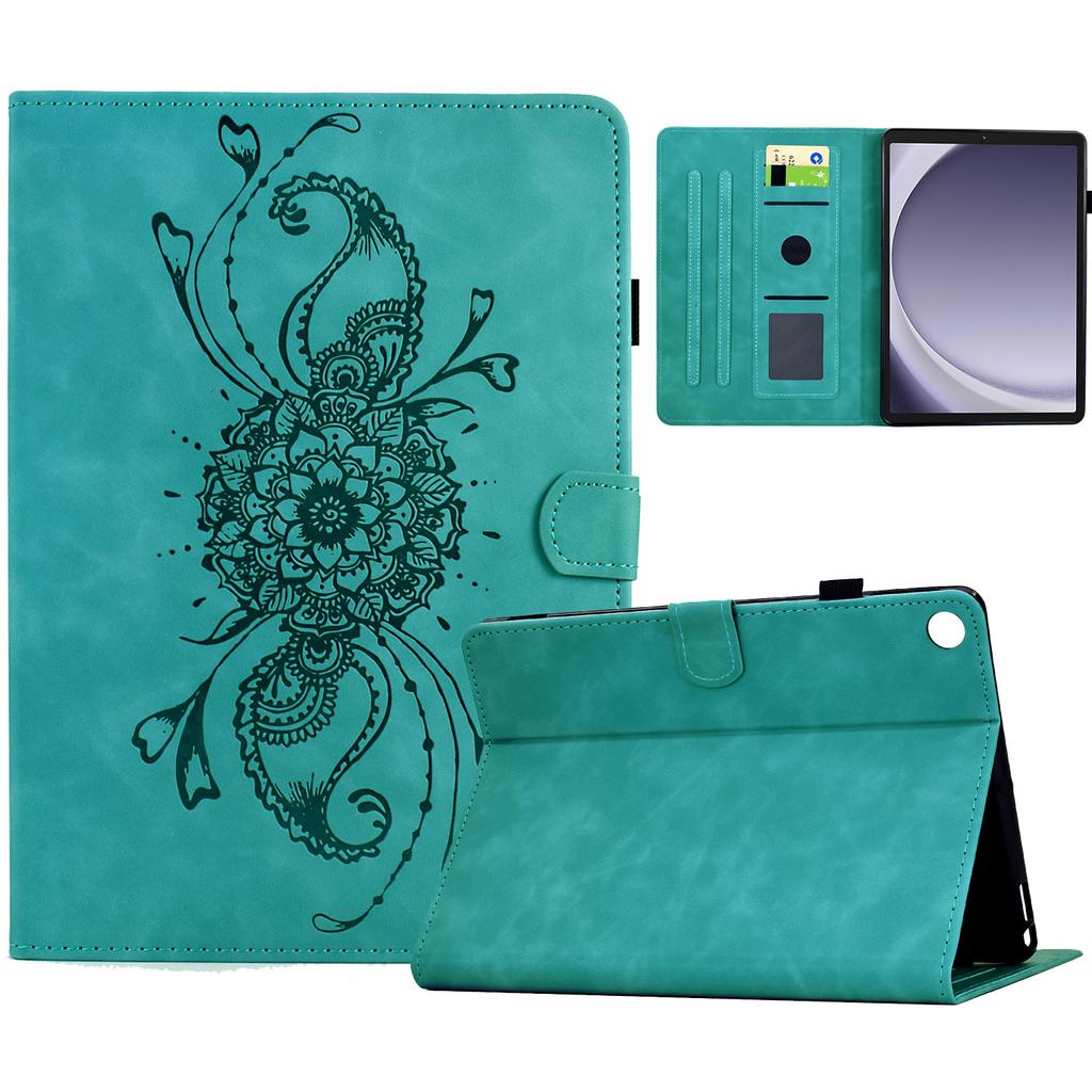 For Samsung Galaxy Tab A9 Case Mandala Imprinted Leather Tablet Cover with Card Slots