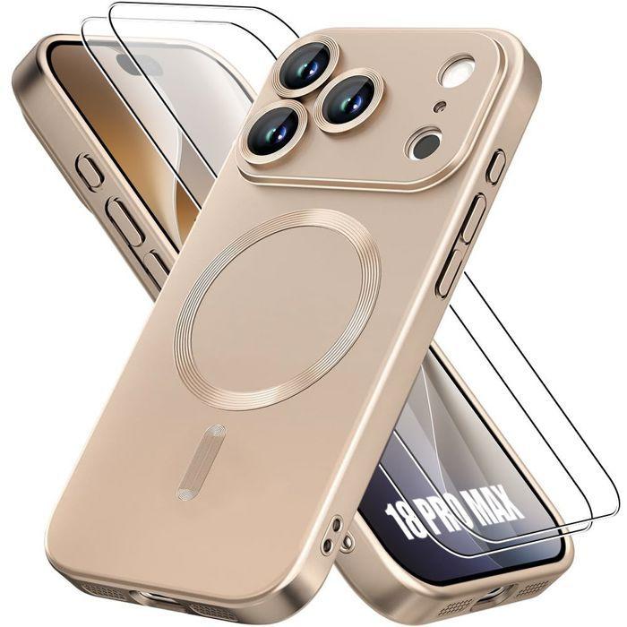 Coque pour iPhone 18 Pro Max, Protection Anti-Rayure avec Cercle Magnétique Doré - 2 Verres Trempés