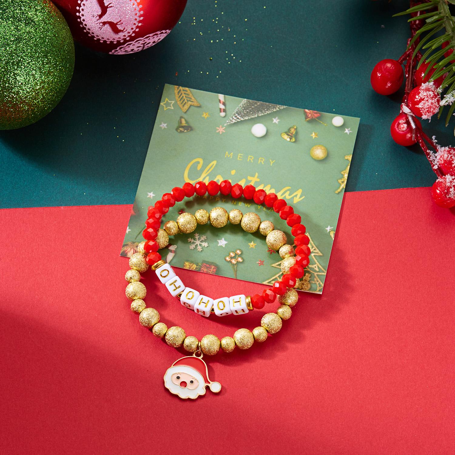 

Handmade Christmas Red Crystal Beaded Bracelet for Women Girl Santa Claus Candy Crutch Drop Bracelet Holiday Party Jewelry Gift