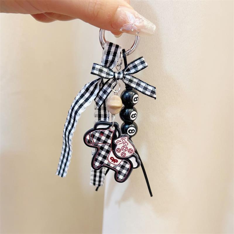 Uroczy brelok z kokardą w kratę, zawieszka do plecaka, łańcuszek do telefonu, akcesoria do torebki, dekoracja DIY, prezenty na Rok Konia