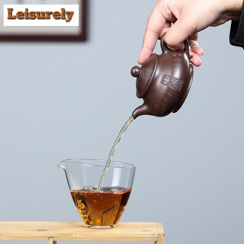 200ml Authentic Yixing Purple Clay Teapots Handmade Pan Pot Raw Ore Purple Mud Kettle With Filter Chinese Zisha Tea Set For Tea