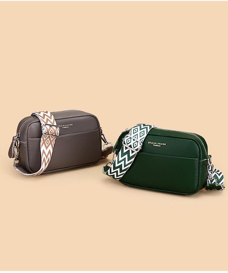 Crossbody-Tasche aus echtem Leder mit breitem Riemen - Damen Casual Klein Quadratisches Design