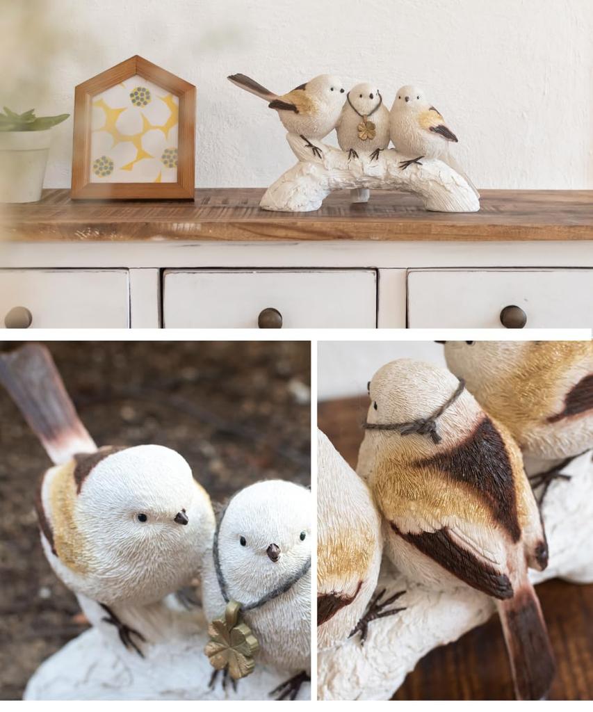 Long-tailed Tit (Shimaenaga) Bird Garden Ornament, Figurine, Decorative Item, Interior Decoration, Set of 3