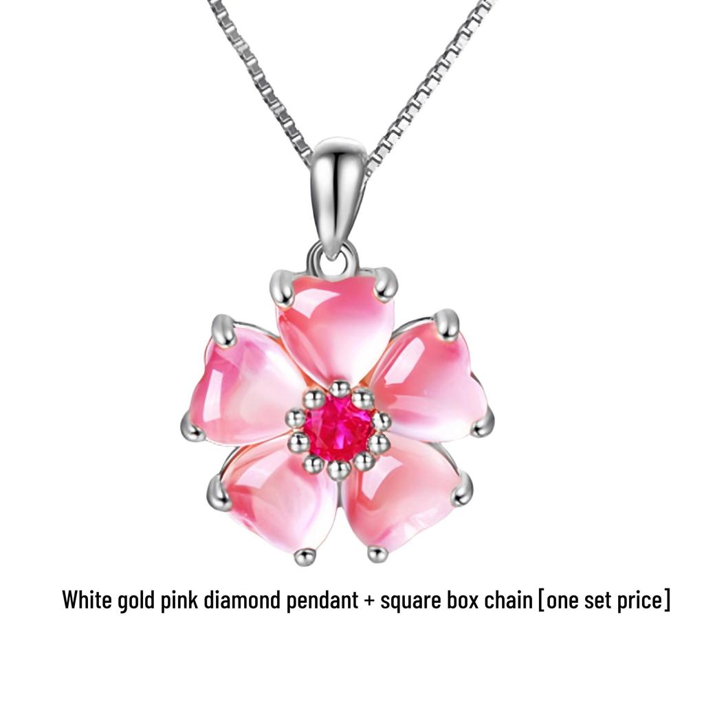 Herzförmiger Rosenquarz-Anhänger mit Pfirsichblüten und rosa Diamanten