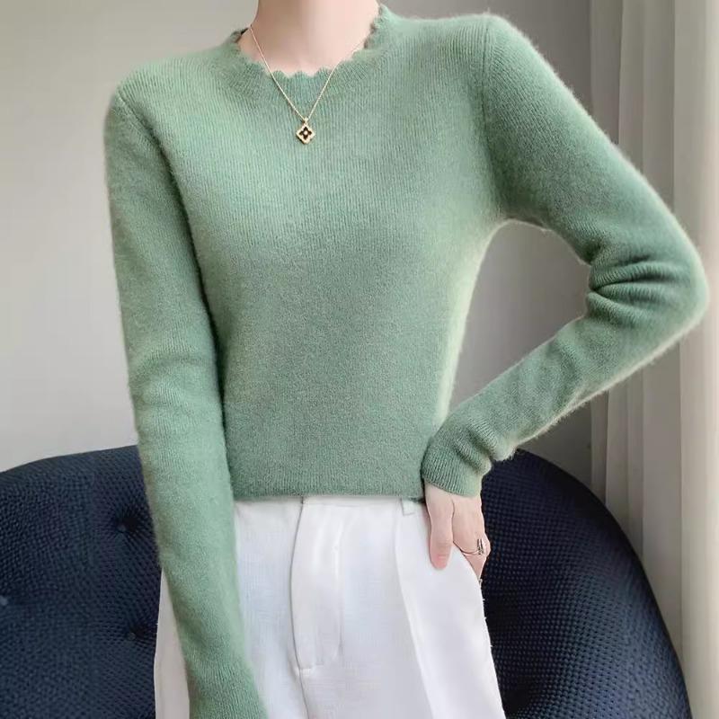 Fashion Lace Crew Neck Bottom Shirt Women's Autumn and Winter New Skinny Inner Long Sleeve Knitted Sweater Pullover Top