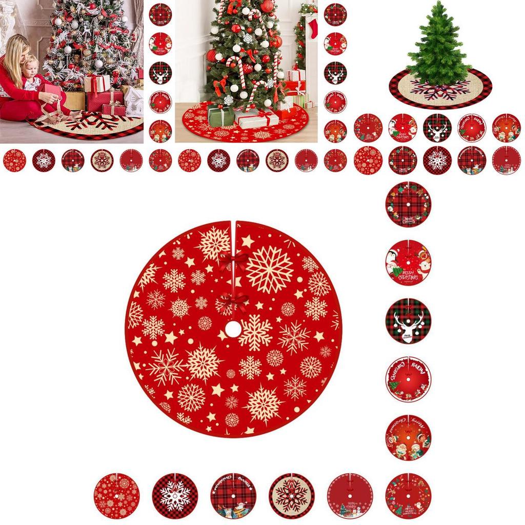 Saia de Árvore de Natal Xadrez Vermelho Festiva Com Design de Papai Noel e Alce Para Decoração Elegante de Feriado