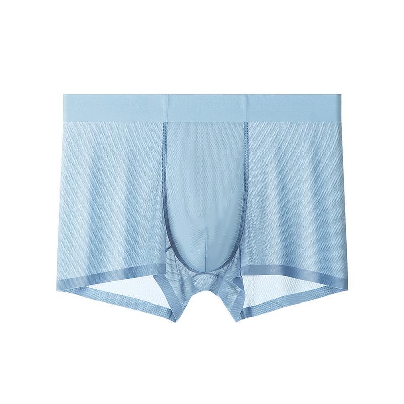 Men's Summer Ice Silk Seamless Antibacterial Mid-Waist Ultra-Thin Mesh Boxer Briefs