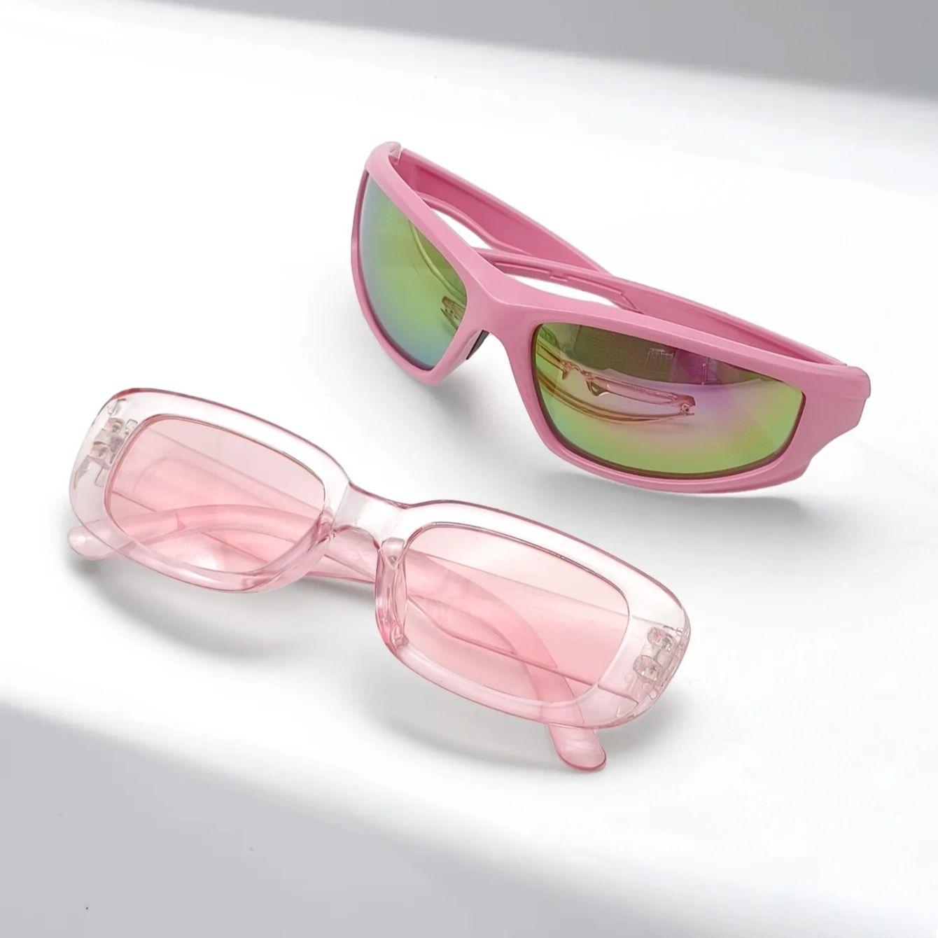 

2 шт. Женские розовые очки в стиле Y2K, ретро-мода, подходят для нейтральных видов спорта, улицы, для повседневного досуга, для вечеринок, назад в