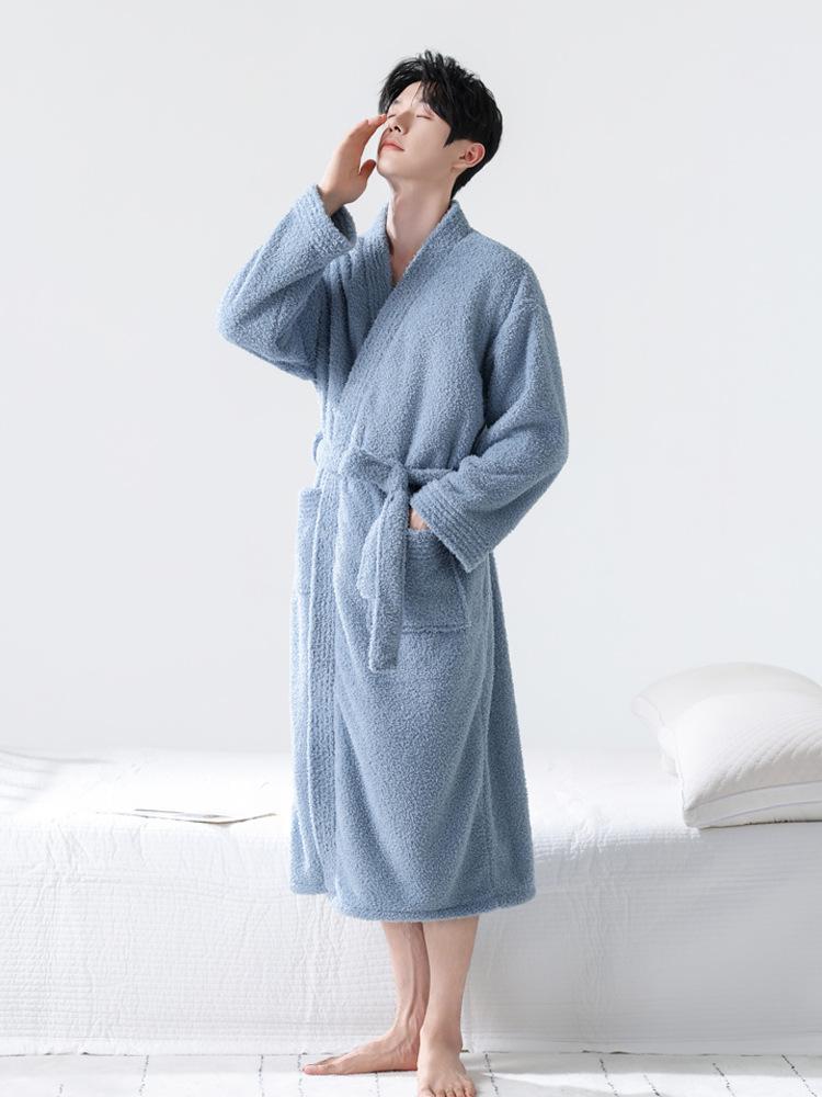 Women's Velvet Pajama Set with Fleece-Lined Pants and Thick Coral Fleece Bathrobe for Autumn/Winter