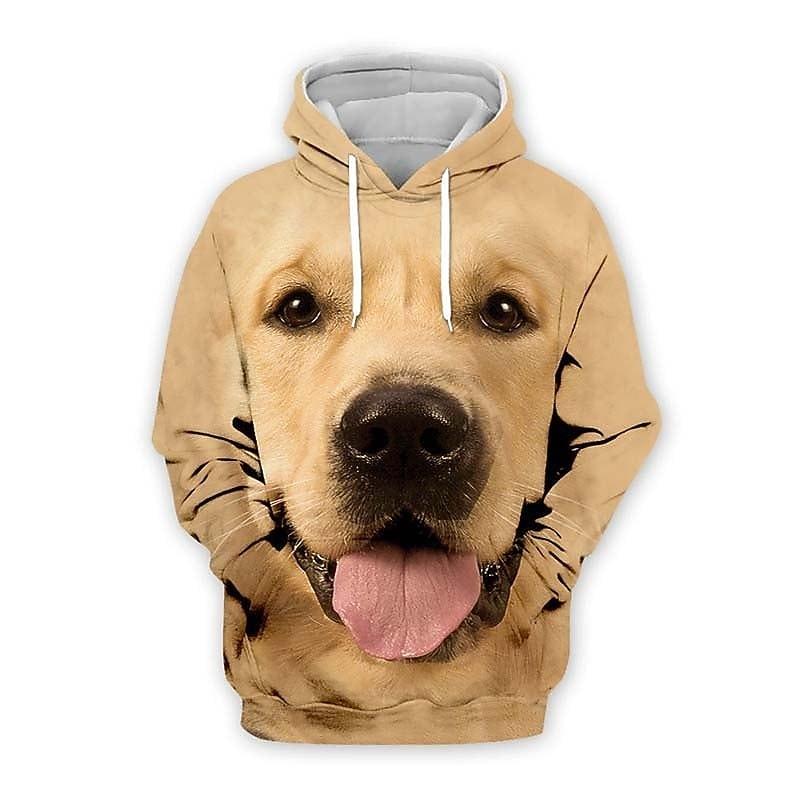Men's hooded sweatshirt with pet dog pattern, daily casual retro long sleeved hooded vacation sports