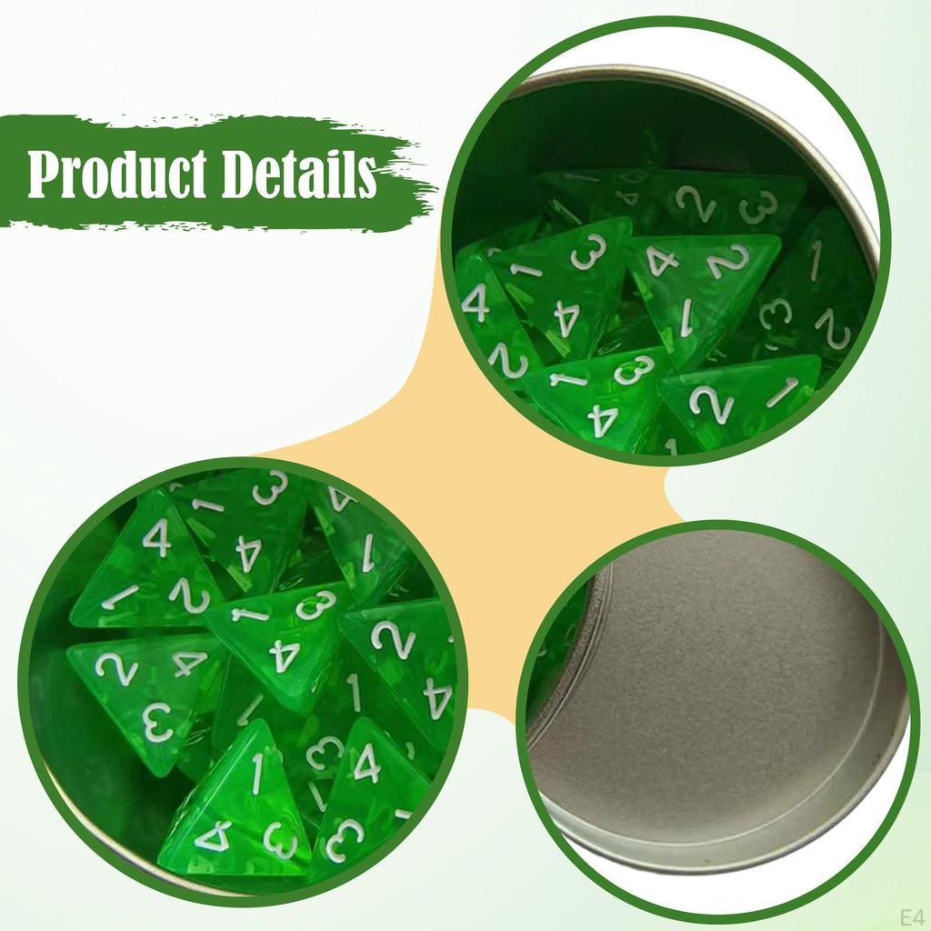 25Pcs Acrylic Polyhedral Dice 4 Sided Portable with White Numbers Storage Case for Board