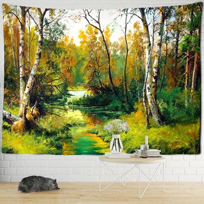 Oil Painting Forest Tapestry Wall Hanging 3D Printing Polyester Background Natural Scenery Bohemian Home Decor