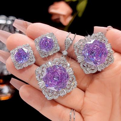 Jewelry Copper Bottom Gold-Plated Simulation Millennium Cut Roland Temperament Set Main Stone 16-10M