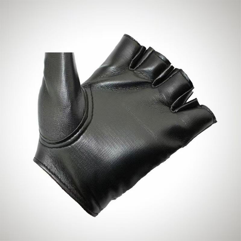 Men Unisex Artificial Leather Half-Finger Gloves Theatrical Punk Hip-Hop Driving Motorcycle Performance Party Fingerless Mittens