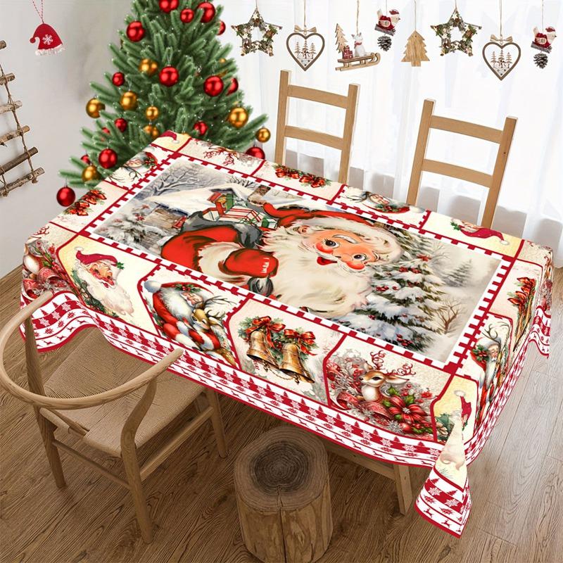 Vintage Christmas Tablecloth New Year 2026 Santa Claus Table Cover Christmas Party Table Decorations for Home 2026 Gifts Navidad