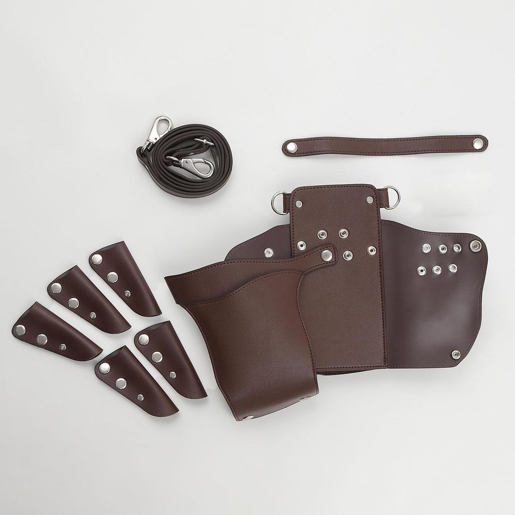 DP Prato 004 Scissor Case with Large Capacity Silver Holds Trimmer [deeds] No. Pocket, Brown, Hardware, 0-5 Scissors, Hairdresser,