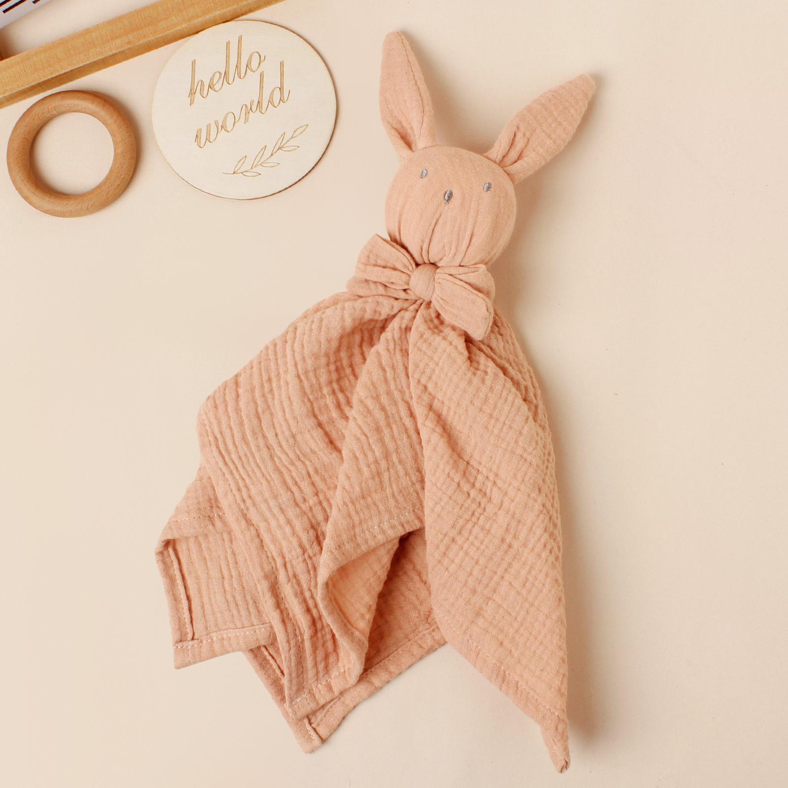 Baby Konijn Vierkant Knuffeldoekje Elegante Strik Decoratie Konijn Vierkant Dekentje Voor Kinderen Leuke Borduurwerk Baby Kwijl Doekje
