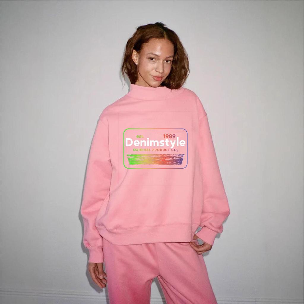 European-Size Heavy-Duty Autumn Women's Sweatshirt, Casual Loose Fit, No Hood, Mid-High Collar, Long-Sleeved.