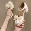Bow pearl bag head sandals female 2025 summer new ins with skirt versatile fairy high heel Roman shoes
