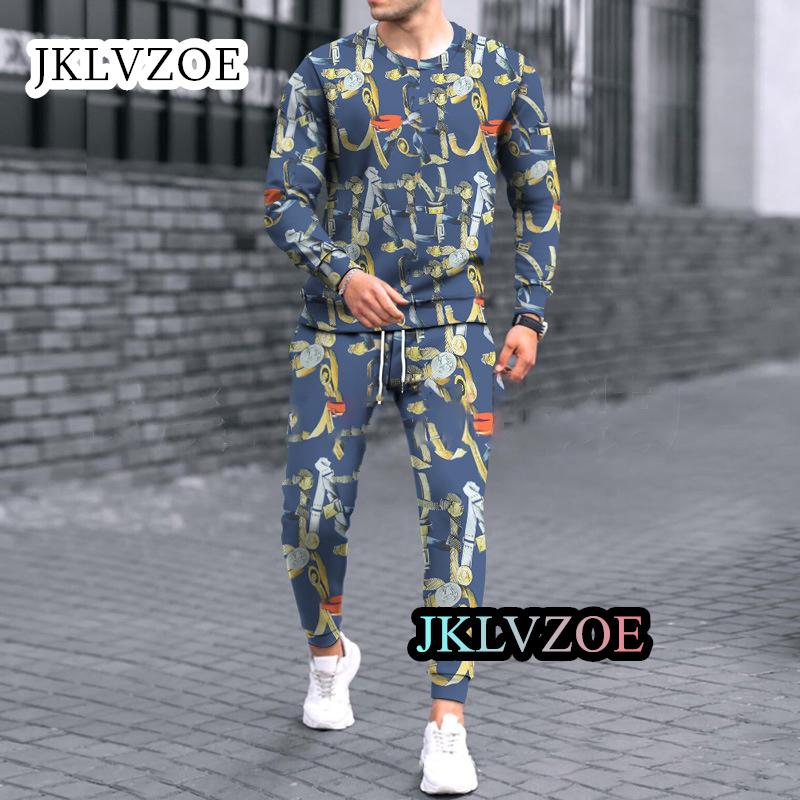 Men Sport Jogging Tracksuit Set Casual 3D Print Suit Oversize Outfit 2-piece Long Sleeve T-Shirt Trousers Graphic T shirts