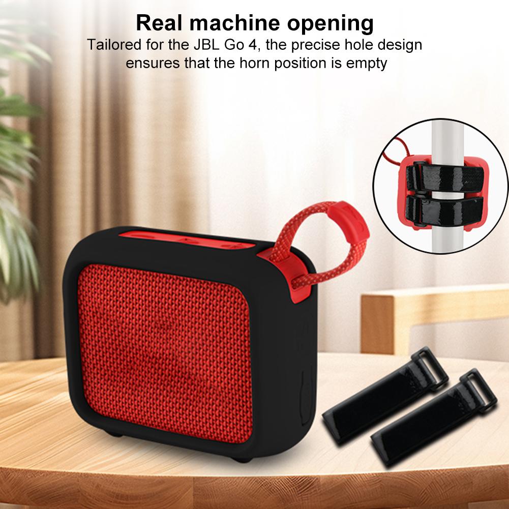 Silicone Case Travel Carrying Pouch with Speaker Mount Strap Portable Speaker Case Shockproof Speaker Cover for JBL Go 4