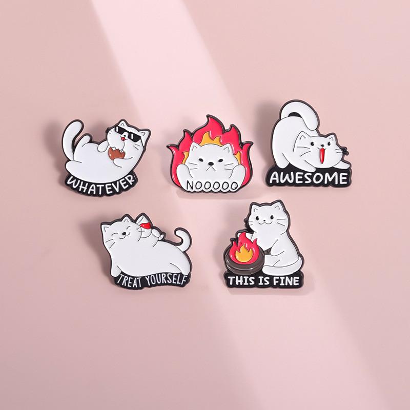 Unique Cartoon Lazy Cat Brooch Creative Flame Design Badge For Decoration Stylish
