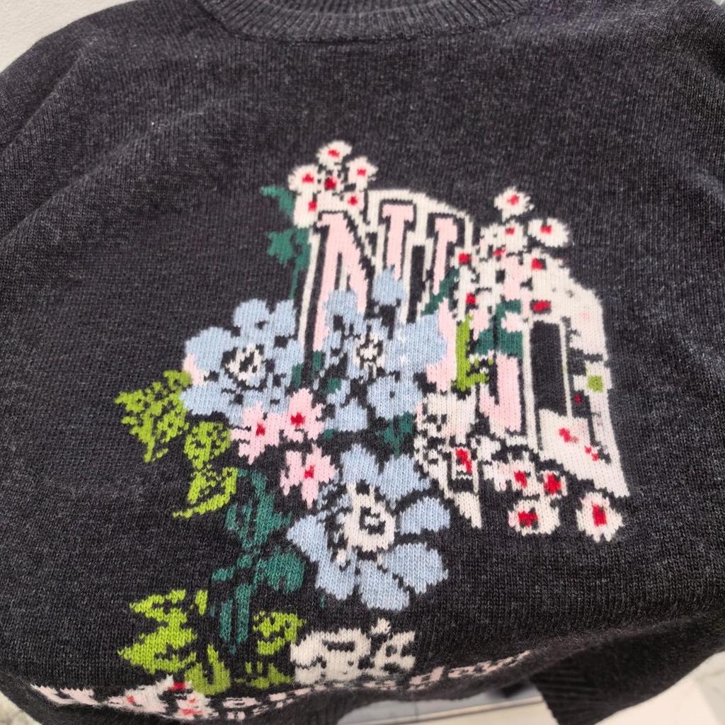 Wool Blend Floral Letter Pattern Round Neck Loose Sweater