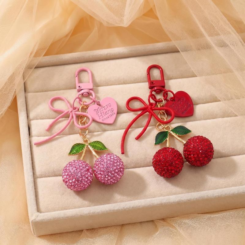 1Pcs Creative Heart Butterfly Bow Cherry Bag Accessory Adorable Fruit Cherry Keychain Fashion Car Key Ring Gift