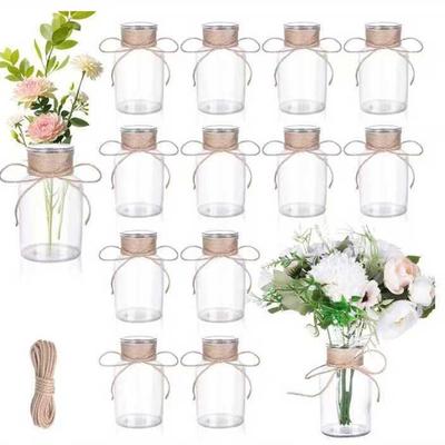 Retro Hemp Rope Glass Vase - Floral Transparent Desktop Ornament