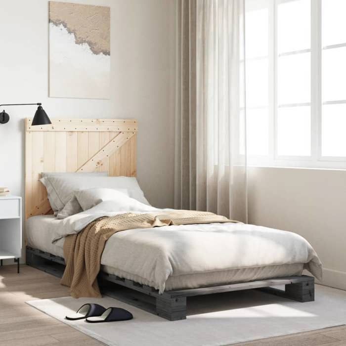 VidaXL Cadre de lit avec tête de lit gris 90x200 cm bois de pin massif, lit, meuble de chambre à coucher, lit en bois 3281562