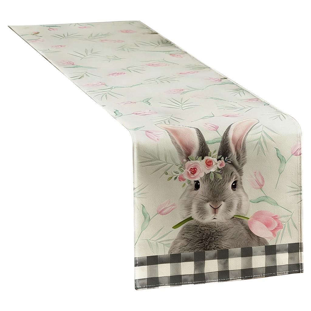 Easter Bunny Egg Table Runner Reusable Household Decoration Plate Mat Rectangular Linen Table Cloth for Home Restaurant Party