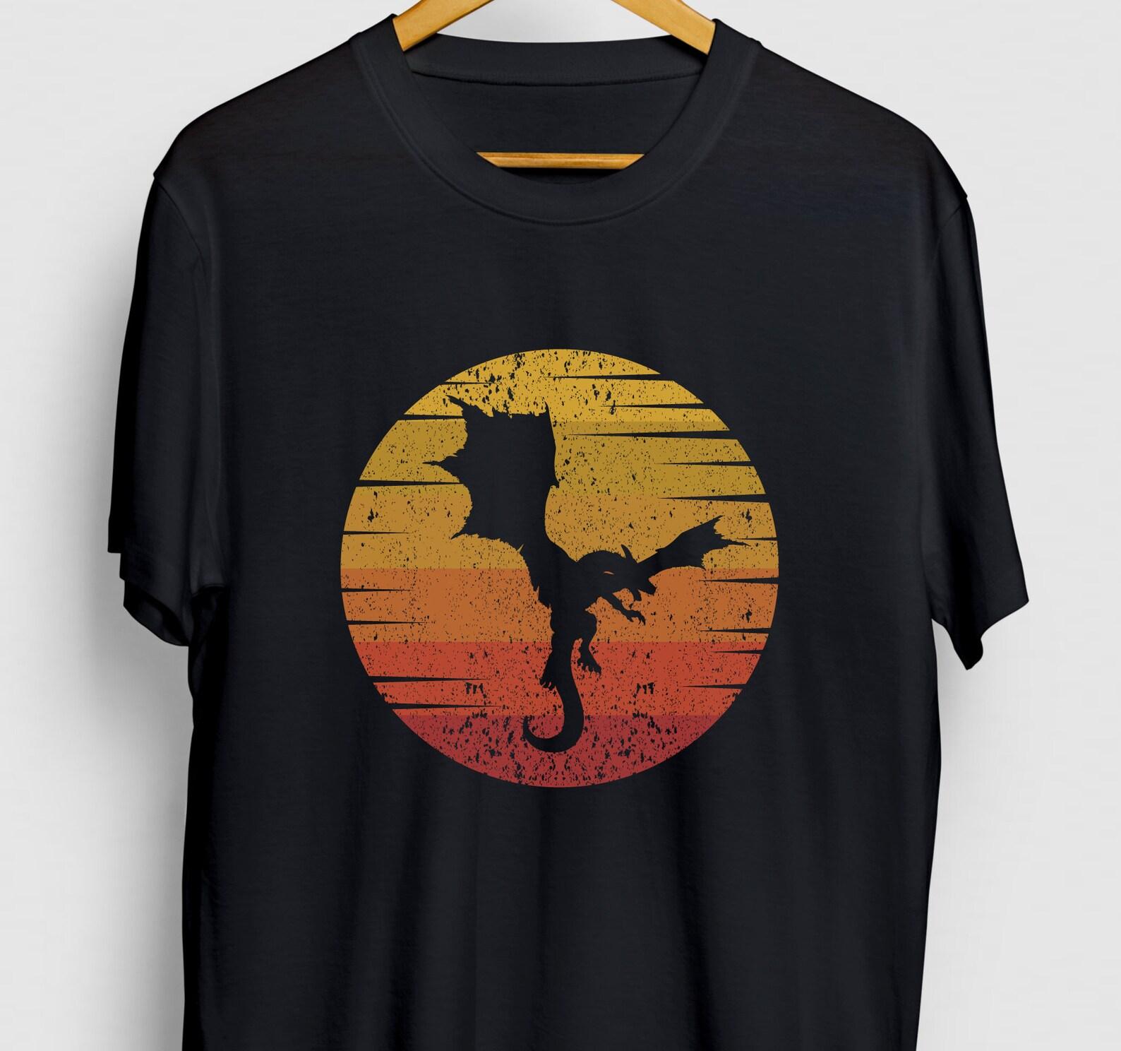 Retro Sunset Dragon T-Shirt: Unisex Japanese Style Tee S