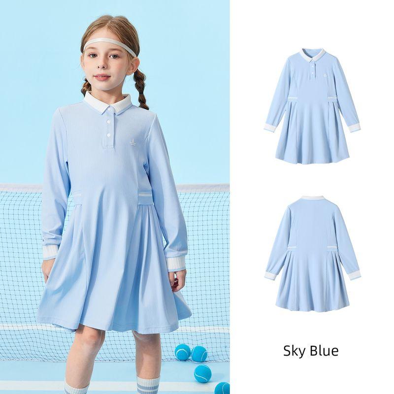 Navigare Italian Sailboat Style Girls Academy-Style Lapel Dress, New Slim-Fit Pleated Skirt for Spring and Autumn Seine s Sea-Sky Blue 130 cm