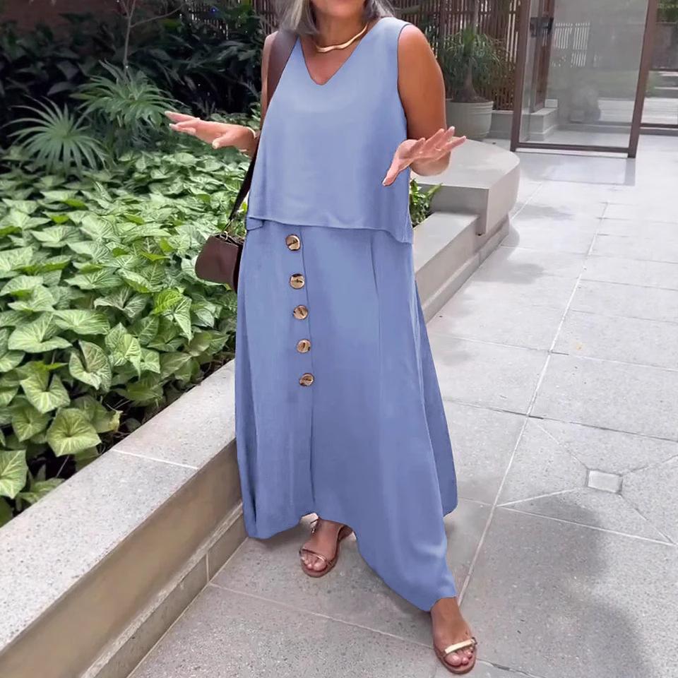 Women's Fashionable Casual Loose Sleeveless Plus-size Dress Set