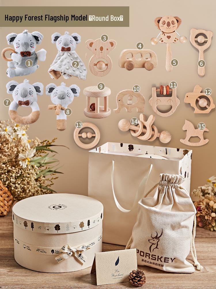 Luxury Newborn Gift Set: Wooden Toys & 100-Day Celebration