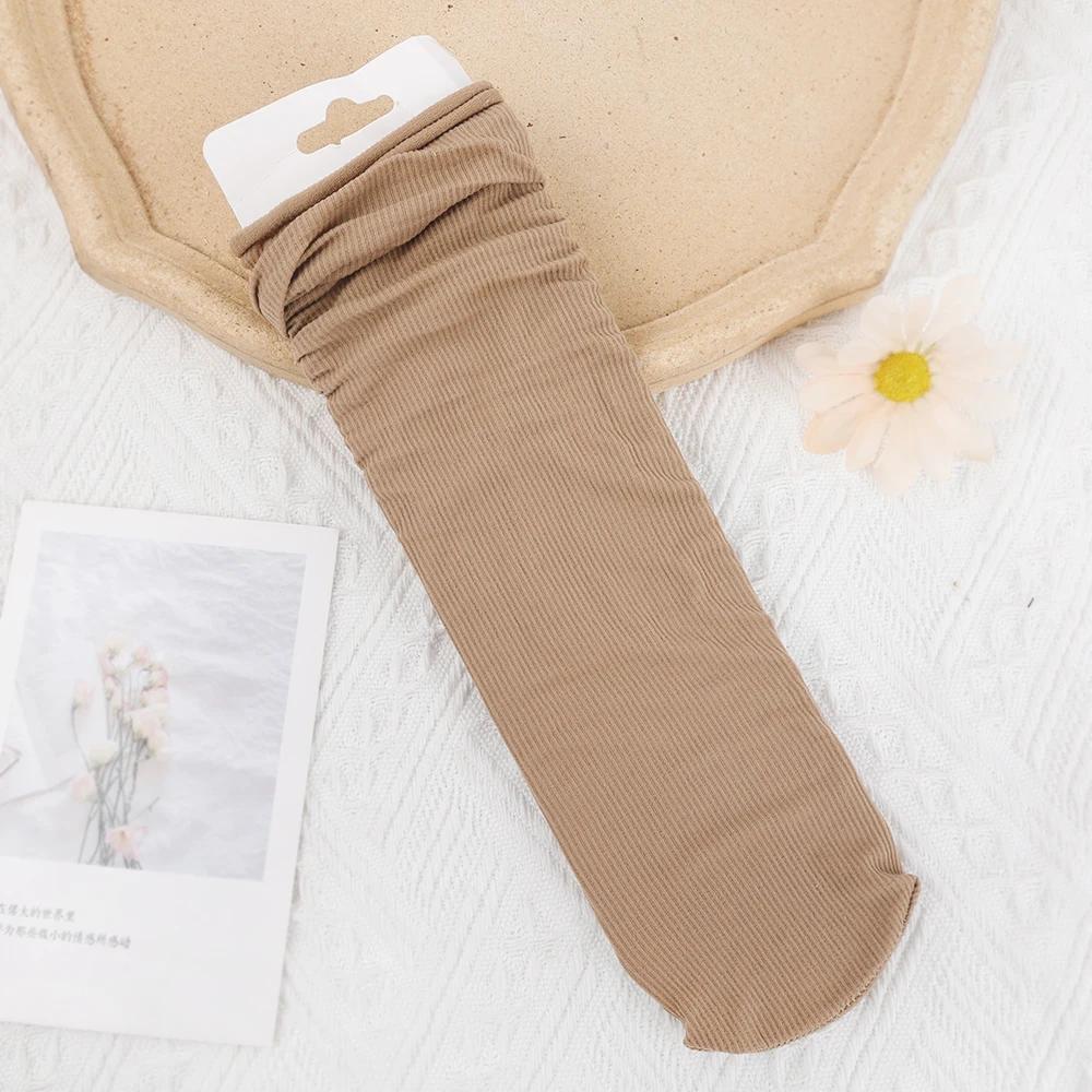 Women Colorful Loose No Pilling Socks Knitting Rib Ice Thin Spring Summer Female Socks High Tube Streetwear College Style Sock