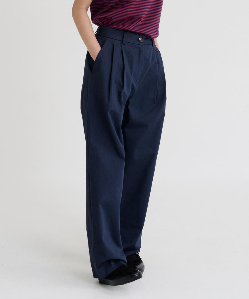 Lepieo Cotton Barrel Leg Pants (Navy)