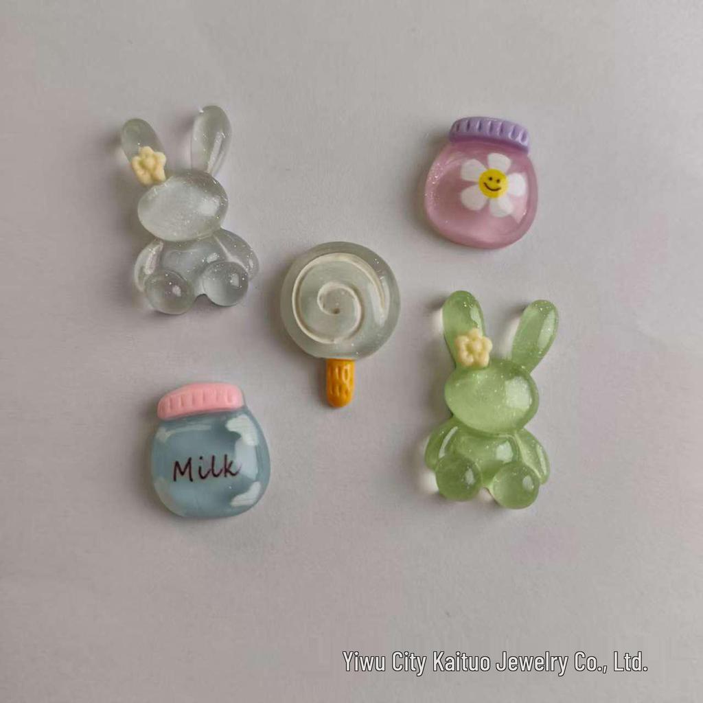 Translucent Rabbit Lollipop Resin Accessories: DIY Cream Glue Pendant, Hair Clip, Hair Tie, Refrigerator Magnet, Phone Case Decor.