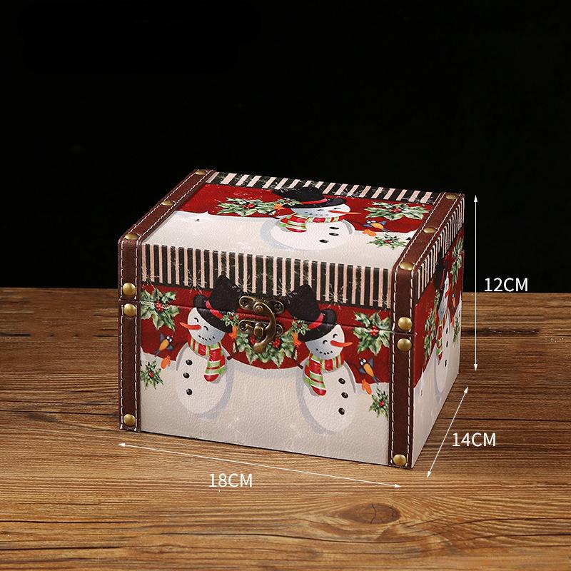 Christmas Candy Box Vintage Leather Jewelry Packaging Case With Lock Living Room Bedroom Child Mini Wooden Dustproof Storage Box