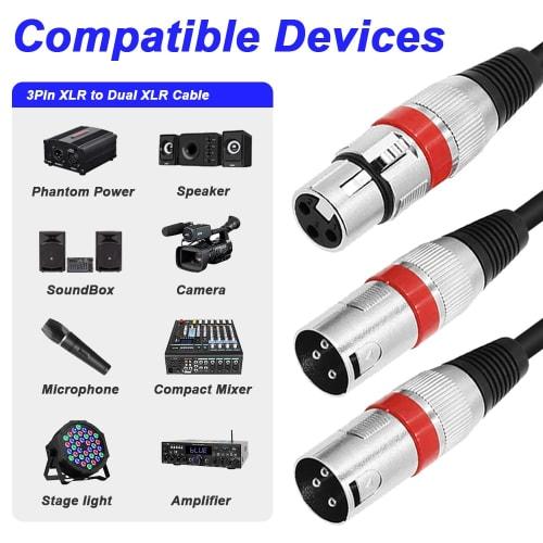 Xiatiaosann XLR 1 To 2 Splitter Microphone Cable, XLR Female To Dual XLR Male Balanced Patch Y Mic Cord (45cm/1.5FT)