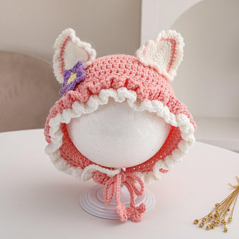 Handmade Knitted Wool Baby Hat for Girls - Cute, Stylish, Warm, with Ear Protection 0-2 Years