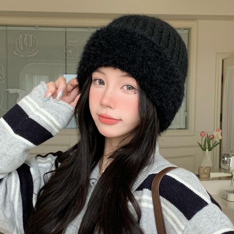 Autumn and Winter Hat Women's Big Head Circumference Fleece Warm Knitted Hat Retro Versatile Wool Hat Ear Protector Cold Hat