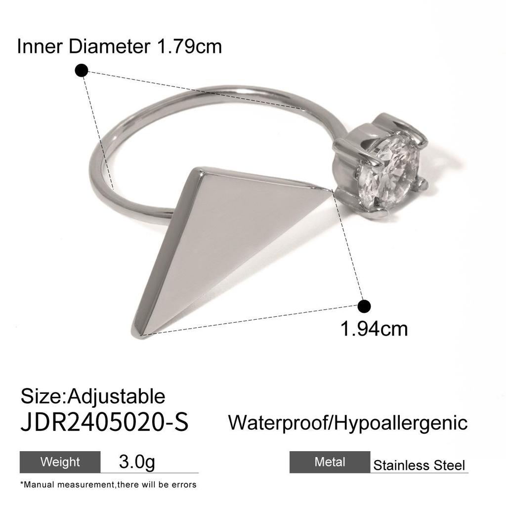 18k Gold Polished Triangle Zircon Open Ring, European & American Style Fashion Jewelry.
