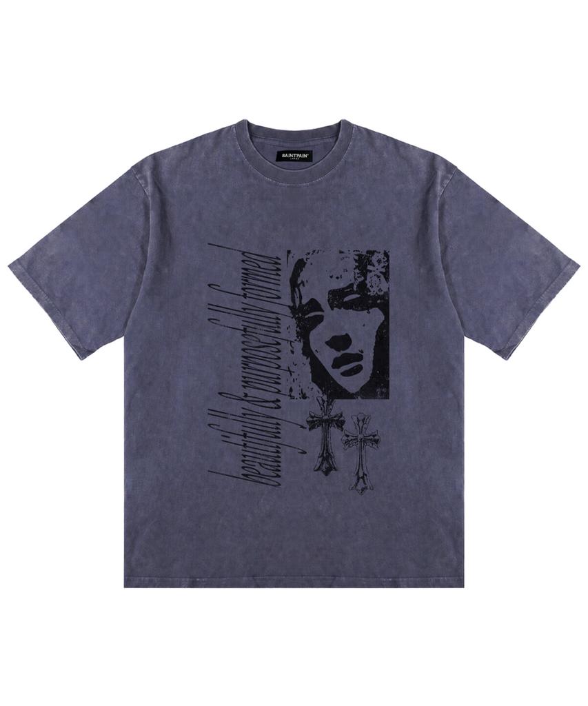 SAINTPAIN Sp Lettering Maria Pigment Short Sleeve T-Shirt Blue