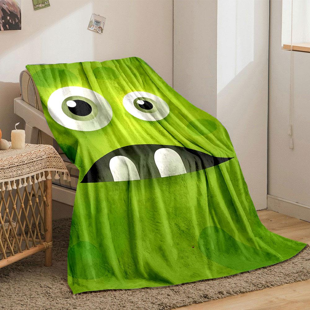Large Cartoon Eyes, a Dark Mouth, Teeth, and Green Textured Background. for All Seasons Blanket Lunch Break Throw Gift