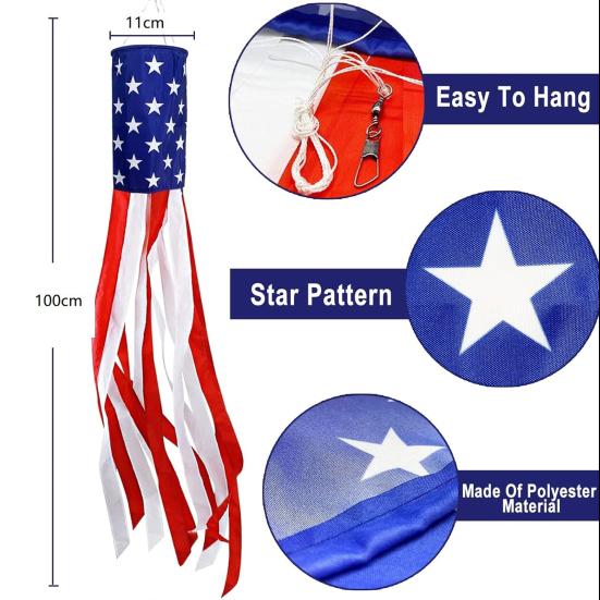 American Flag with Light Weatherproof Wind Flag Independence Day Polyester Patriotic Outdoor Display for Gardens Porches