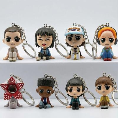8 Stück/Set Stranger ELEVEN Demogorgon DUSTIN Barb Steve Robin Schlüsselanhänger Spielzeug Vinylfigur Taschendinge Schlüsselanhänger Ornamente Modellspielzeug