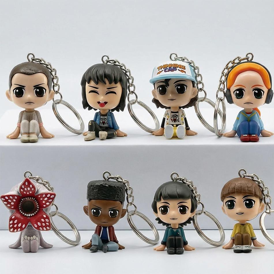 Fashnics Unisex 8Pcs/Set Stranger Eleven Demogorgon Dustin Barb Steve Robin Keychain Toy Vinyl Figure Pocket Things Keychain Ornaments Model Toy