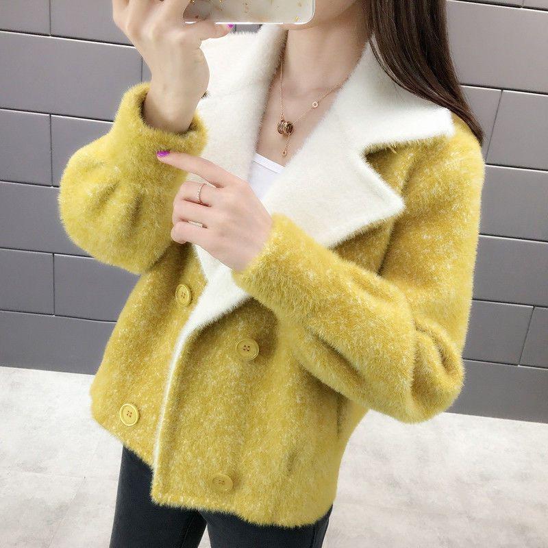 

2026 Spring Faux Mink Velvet Fairy Petite Women s Cardigan - Loose Korean Style Fashion Jacket M (98-106 jin) жовтий