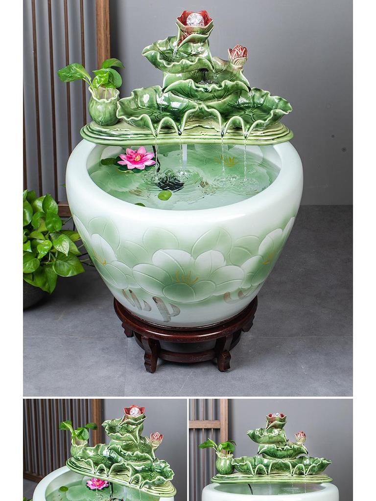 Jingdezhen Goldfish Tank: Floor-Standing Ceramic Water Feature for Balcony, Office, or Living Room.